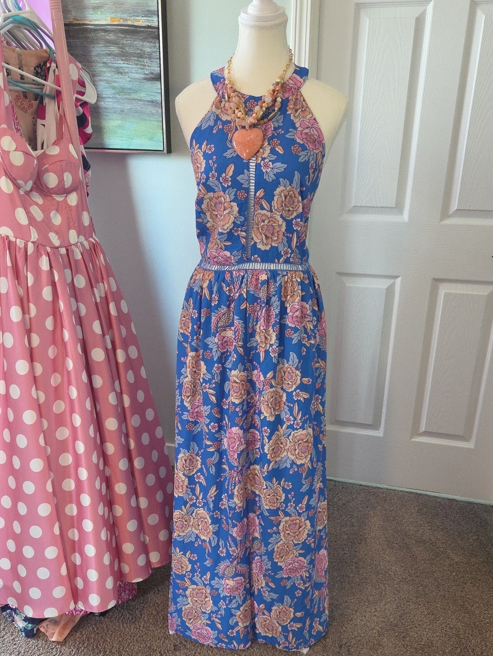 Floral Halter Maxi Dress in Blue